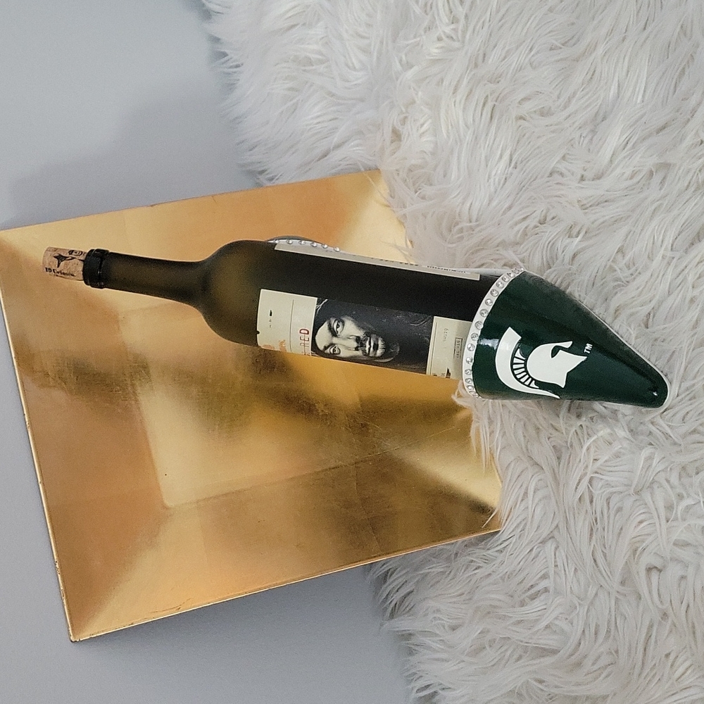 Michigan State Spartans rhinestone high heel shoe bottle holder gently loved